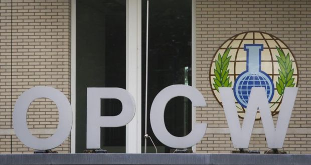 The offices of the Organisation for the Prohibition of Chemical Weapons (OPCW)  in The Hague, The Netherlands. The last batch of Syrias chemical weapons was removed from the country today to be destroyed, the international chemical weapons watchdog said. Photograph: Evert Jan-Daniels/EPA.