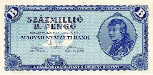 A 100 quintillion pengo note issued in Hungary in 1946 was the largest denomination bankno...