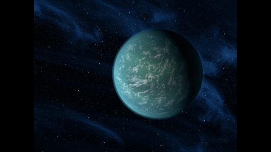 Artists depiction of Kepler-22b, a world about 2.4 times the size of Earth, orbiting a Sun...