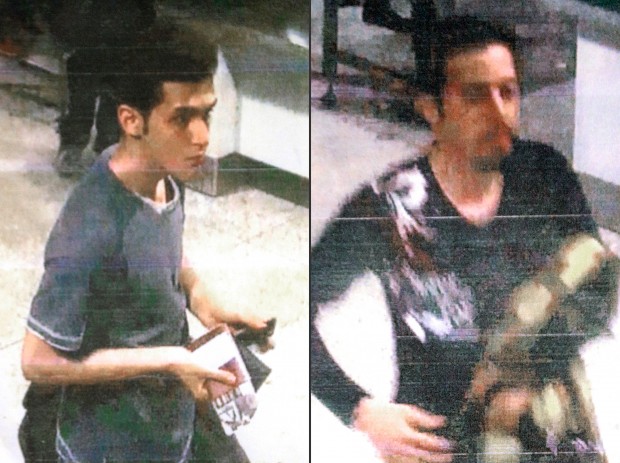 This combination of images released by Interpol and displayed by Malaysian police during a news conference in Sepang, Malaysia, on Tuesday, March 11, 2014, shows an Iranian identified by Interpol as Pouria Nour Mohammad Mehrdad, who Malaysian authorities say is 19, although Interpol's information indicated an age of 18, left, and 29-year-old Iranian Delavar Seyedmohammaderza. The men boarded the now missing Malaysia Airlines jet MH370 with stolen passports. (AP/Interpol)