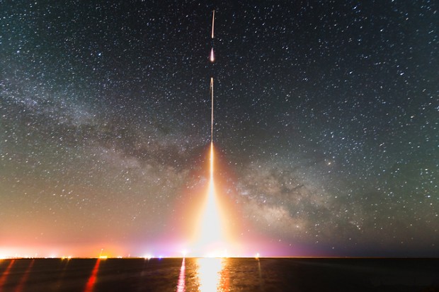This is a time-lapse photograph of the Cosmic Infrared Background Experiment (CIBER) rocket launch, taken from NASA's Wallops Flight Facility in Virginia in 2013. The image is from the last of four launches. (Caption and image credit: T. Arai/University of Tokyo via NASA)