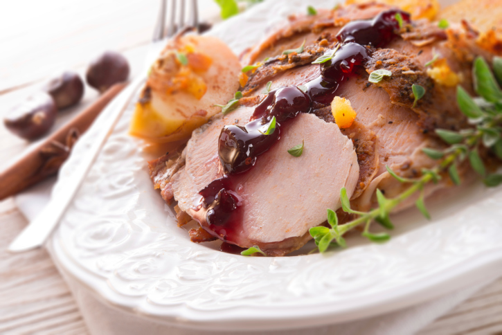 A typical Thanksgiving dinner today includes turkey, cranberry sauce and sweet potatoes. (Thinkstock)