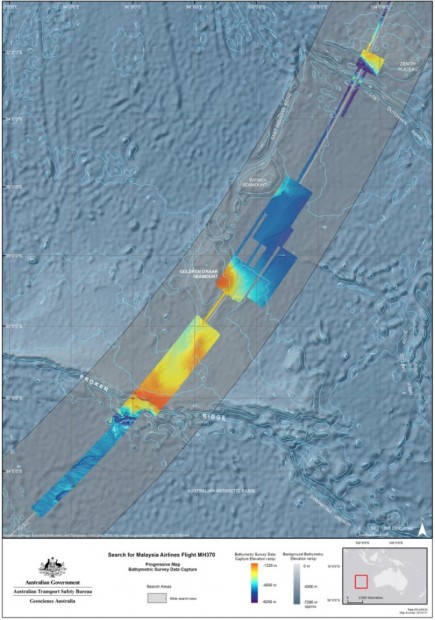 This map shows bathymetry data acquired in the search for missing Malaysia Airlines flight 370. This data is crucial as it provides information on the seabed terrain to ensure the underwater search equipment can be operated safely. (Image source: ATSB)
