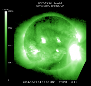 X-ray image of the sun during Monday morning's X-class solar flare. (NOAA SWPC)