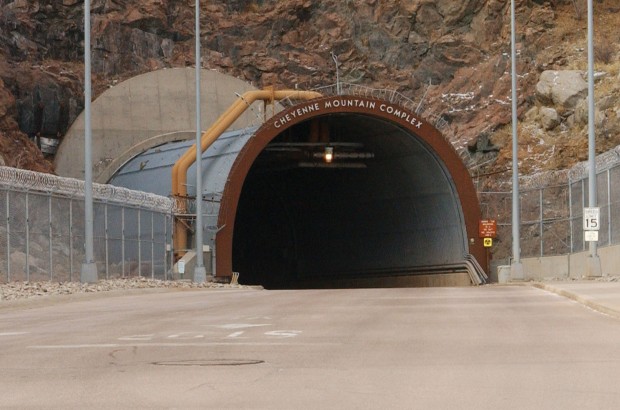 The entrance to the Cheyenne Mountain Complex. Military officials said they are moving some communications equipment into the complex because of its ability to protect against the effects of an EMP. (Image source: NORAD)
