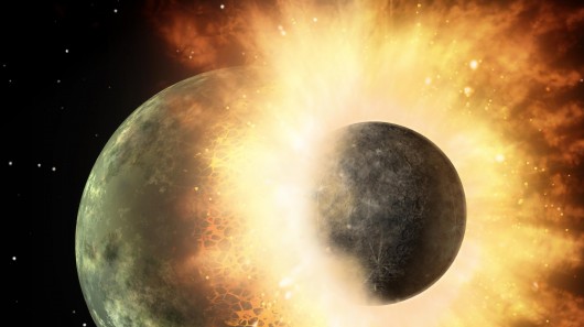 Artist's impression of Theia colliding with Earth (Image: NASA/JPL)