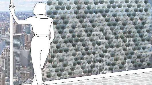The facade incorporates fabric discs containing shape-memory wires (Image: Bra Finnsdotti...