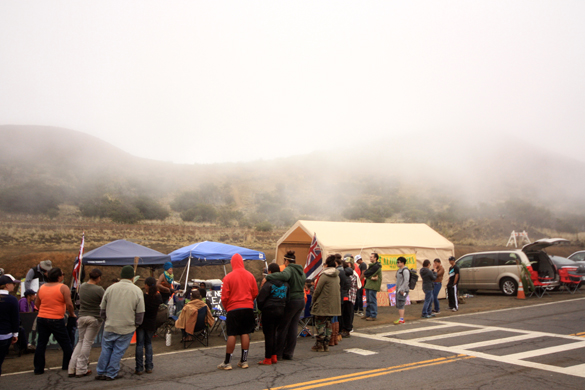 Protesters outside the Mauna Kea visitors center. (Courtesy Marie Alohalani Brown)