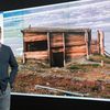 Professor Dawson in front of 3D image of Fort Conger