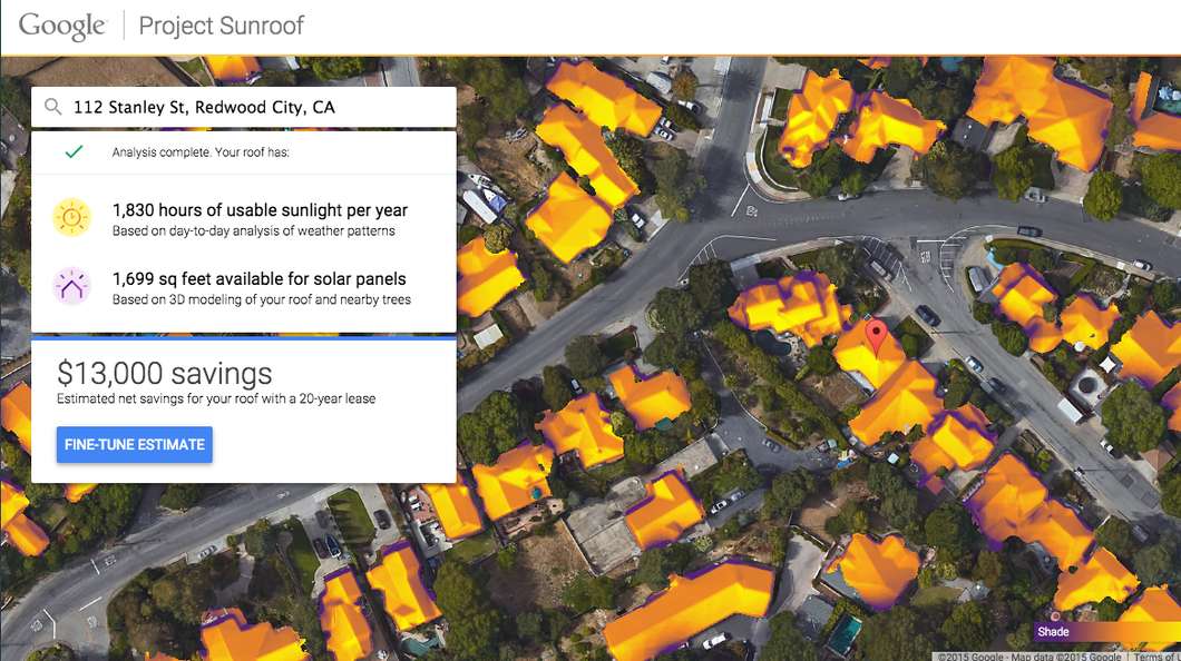 Project Sunroof uses data from Google Maps to offer a personalized analysis of a roof's solar potential