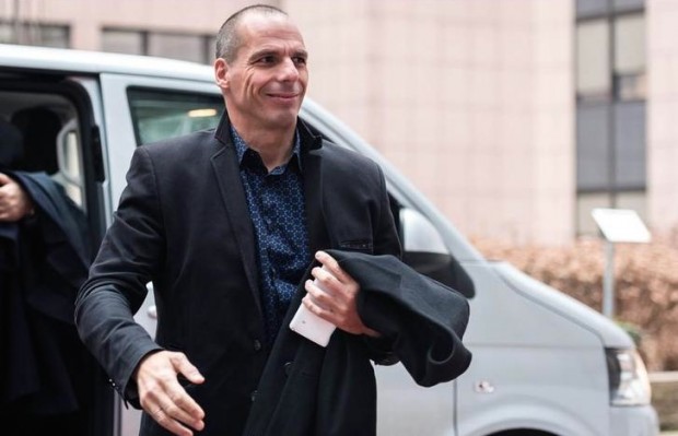 Greece's Finance Minister Yanis Varoufakis arrives for an Eurogroup meeting at the EU Council building in Brussels on Monday, Feb. 16, 2015. Greece's radical left government and its European creditors are heading into new talks Monday on the debt-heavy country's stuttering bailout program. (AP Photo/Geert Vanden Wijngaert)