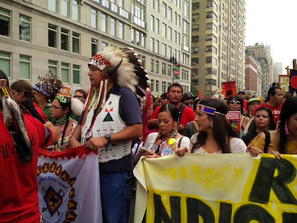 Indigenous Peoples gather on Central Park West in New York City to start off the People's Climate March on September 21, 2014. (Photo: Theresa Braine)