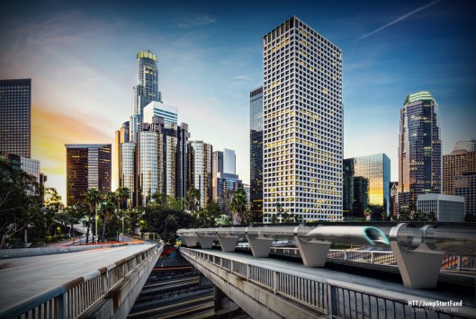 HTT's rendering of the proposed Hyperloop in downtown Los Angeles