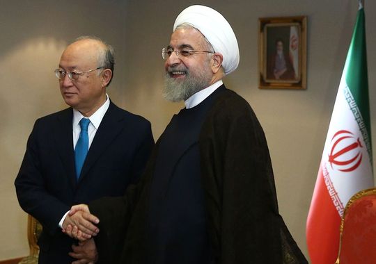 Iran's President Hassan Rouhani, right, met with  the