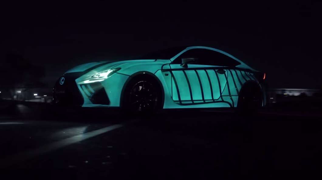 The Lexus RC F V8 coupe is painted with electroluminescent paint that reacts to electricity