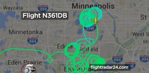 A look at the plane's flight pattern above Minneapolis recently. (Image source: KSTP-TV)