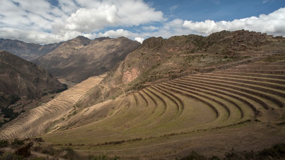 Agricultural terraces on a steep hillside. Colca Canyon, Peru, 2014. Photo by Doug McMains, National Museum of the American Indian, Smithsonian Institution.