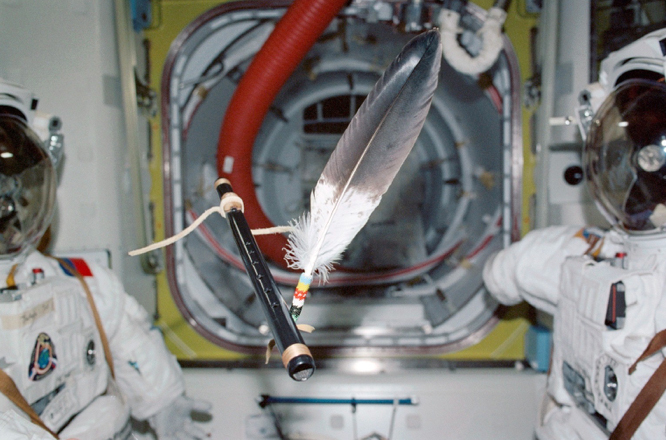 Chickasaw astronaut John Herrington brought an eagle feather and a Native flute to space. Photo courtesy John Herrington