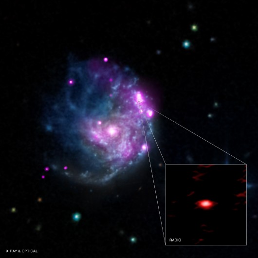 X-ray image of galaxy NGC 2276, with the magnified black hole NGC2276-3c radio imaged in t...
