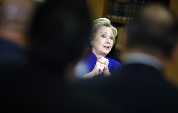 Democratic presidential candidate Hillary Rodham Clinton speaks at an event at Rancho High School Tuesday, May 5, 2015, in Las Vegas. (AP Photo/John Locher)