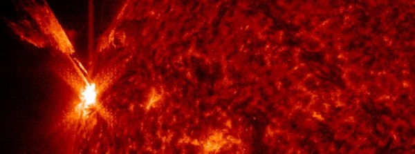 The flare came from sunspot AR 2339 on the northeast limb of the sun. This sunspot region is only now coming around to the side of the sun facing Earth. The flare happened on May 5, 2015 at 22:11 UTC. Image via NASA's Solar Dynamics Observatory.