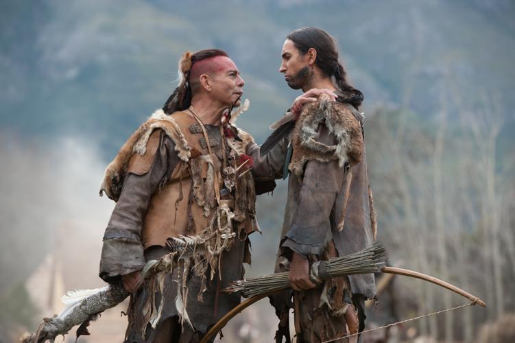 Raoul Trujillo as Massasoit, left, and Tatanka Means as Hobbamock in National Geographic Channels two-night movie event Saints &amp; Strangers. (National Geographic Channels/David Bloomer)