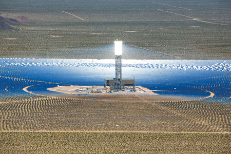 The Ivanpah Solar Electric Generating System uses mirrors to direct concentrated solar power at a boiler, which produces steam to power a turbine and produce clean electricity for Northern and Southern California. Photo Courtesy: Ivanpah Solar Electric Generating System