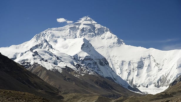 Mount Everest in the Himalayas, part of the Third Pole region of ice and snow