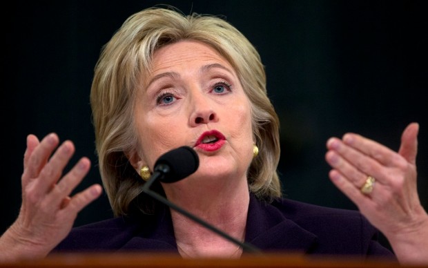 In this Oct. 22, 2015, file photo, Democratic presidential candidate former Secretary of State Hillary Rodham Clinton testifies on Capitol Hill in Washington before the House Select Committee on Benghazi. (AP Photo/Carolyn Kaster, File)