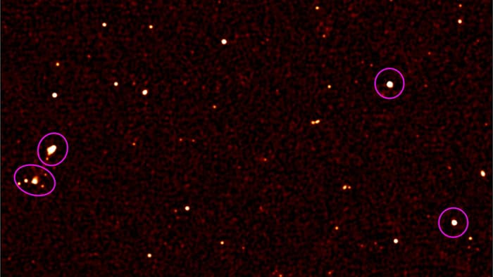 In this zoomed-in section of the image, the circled objects represent those which were known about ...