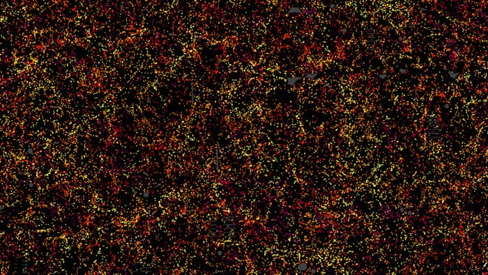 This is one slice through the map of the large-scale structure of the universe from the ...