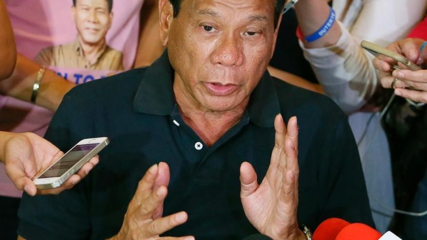 April 29, 2016: Presidential candidate Rodrigo Duterte answers questions from the media in Manila, Philippines.