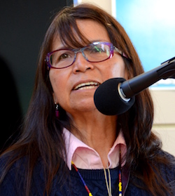 Pauline Terbasket, executive director for the Okanagan (Syilx) Nation Alliance, came down from British Columbia to attend. She spoke of the cultural importance of Ntyitix (salmon). (Photo: Jack McNeel)