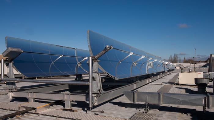 Solar-concentrating thermal collectors atop the Stockland Wendouree Shopping Centre