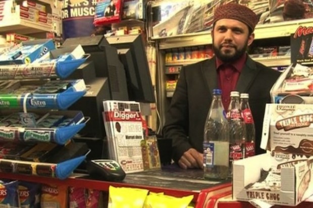 Asad Shah in his Glasgow convenience shop. (Image source: GoFundMe)