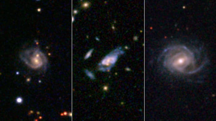 Three examples of super spiral galaxies discovered in the recent study