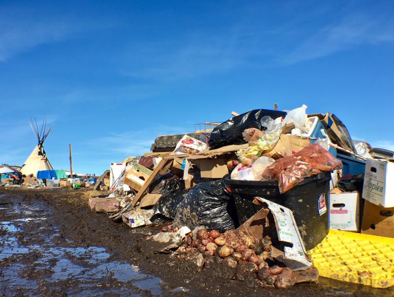 Garbage waiting to be disposed of in the Oceti Sakowin NoDAPL water protectors camp.