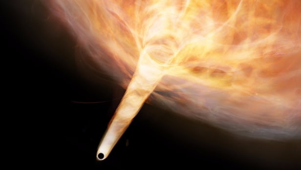 In one scenario, as the gas cloud interacted with "the bullet," it created a funnel-like shape...