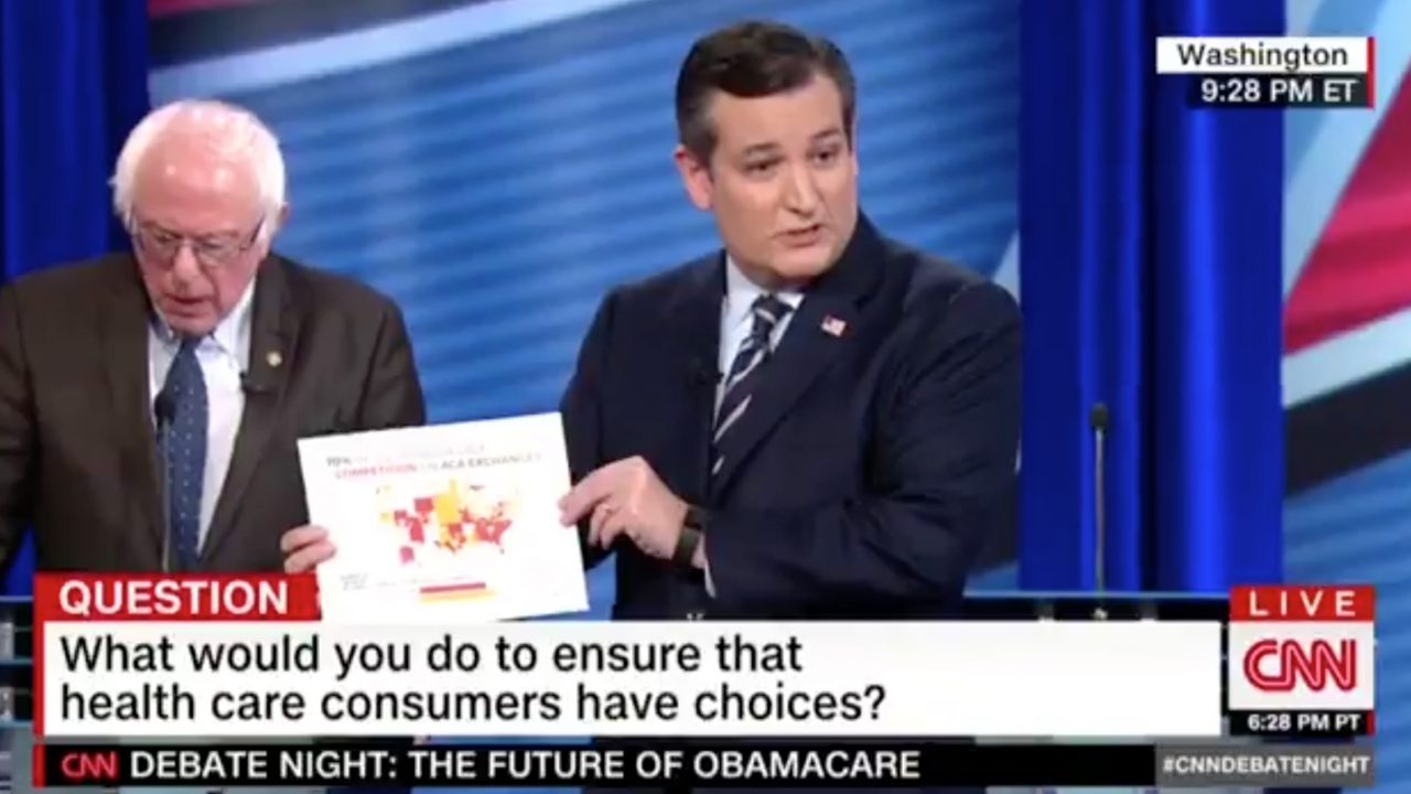 Cruz pulls out map during debate to draw connection between Obamacare failures and Trumps victory