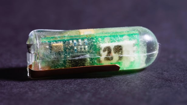 An MIT team has developed an ingestible system that generates electricity from stomach acid, to power...