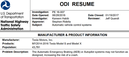 ODI Resume (Source: NHTSA)
