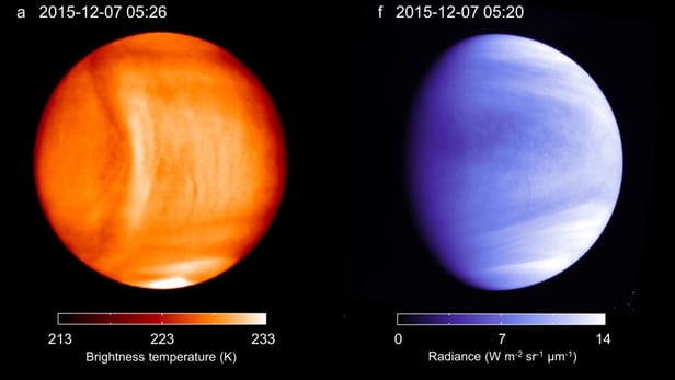 Brightness temperature and UV brightness observations of Venus reveal an odd structure in the upper atmosphere
