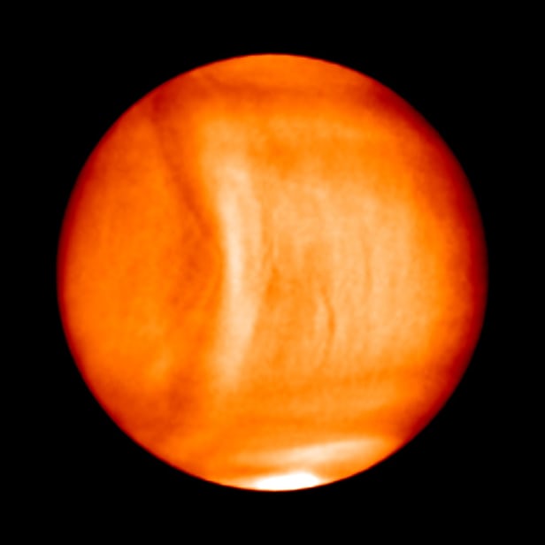 A bright, bow-shaped wave spanning nearly the length of Venus was spotted by a Japanese spacecraft