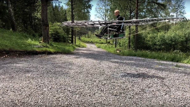 Alex Borg of AmazingDIYProjects in his home-built multirotor chAIR