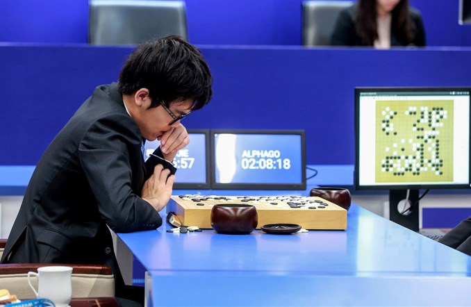 Image::China's 19-year-old Go player Ke Jie prepares to make a move during the second match against Google's artificial intelligence program.|||[object Object]