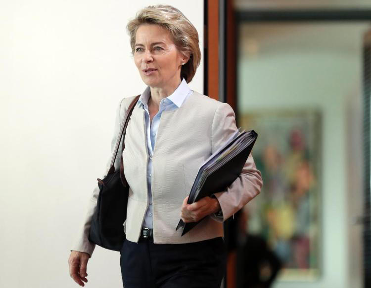 German Defence Minister Ursula von der Leyen arrives for the weekly cabinet meeting at the Chancellery in Berlin, Germany, Wednesday, June 7, 2017. (AP Photo/Michael Sohn)