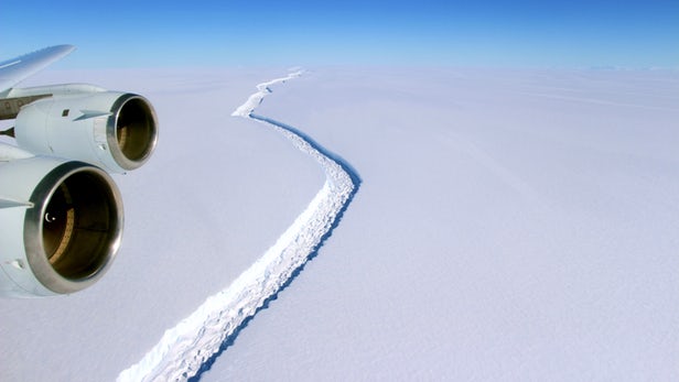 Image from an aerial investigation of the Larsen C Ice Shelf by NASA in December 2016