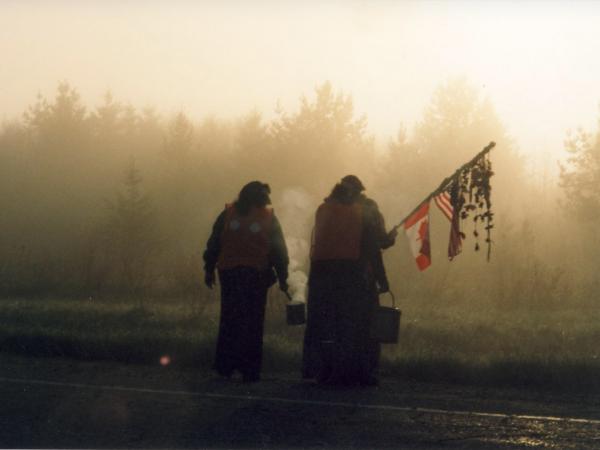 Participants in the annual Mother Earth Water Walk wend their way around a different Great Lake each year and up the St. Lawrence River Seaway. The Anishinaabe walkers embrace the theme of the walks, which started in 2003: Ni guh Izhi chigay Nibi onji. (I will do it for the water.)