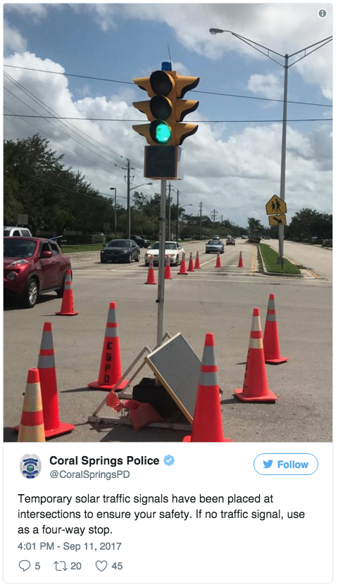 Coral Springs, Florida, set up solar-powered traffic lights